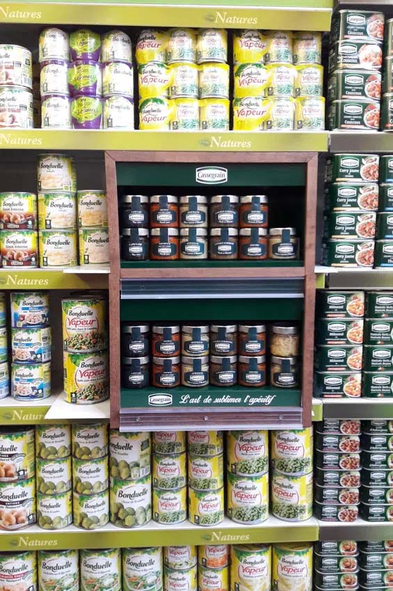 On-shelf unit for canned vegetables