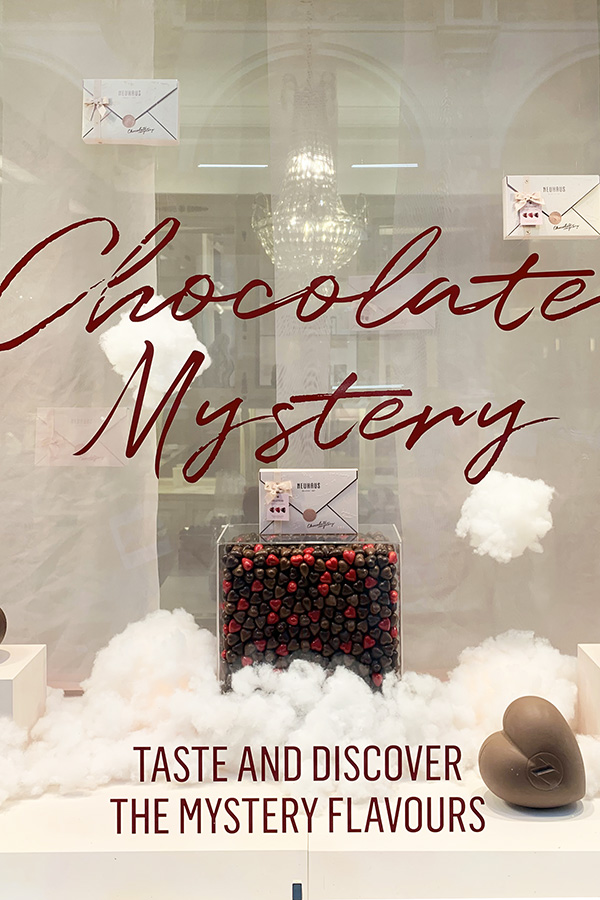 Point-of-purchase display design: Window display Neuhaus Chocolate Mystery