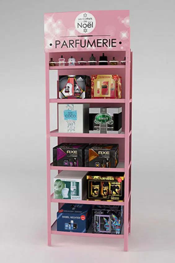 Point-of-purchase display design: Retail rack year-end fragrance box sets