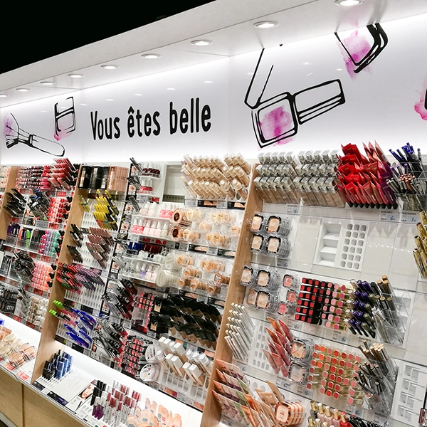 Gondole de maquillage spécifique pour les supermarchés