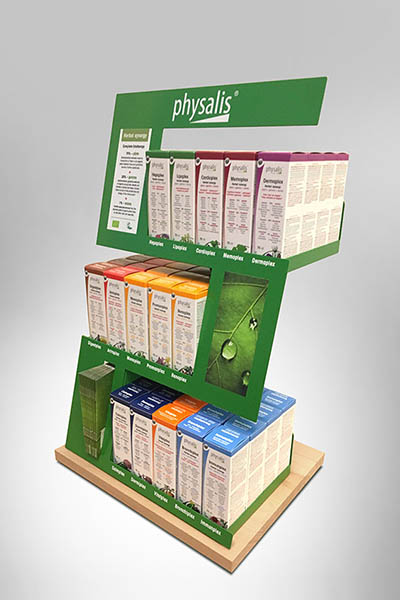 A solid countertop display for plant extracts by PHYSALIS