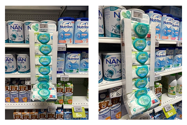 Easy-shelf Cross-Merchandising pour des lingettes Pampers