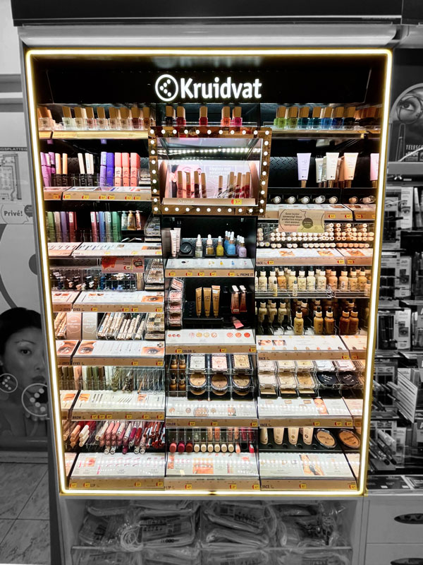 Specific shelving for Kruidvat's own label makeup