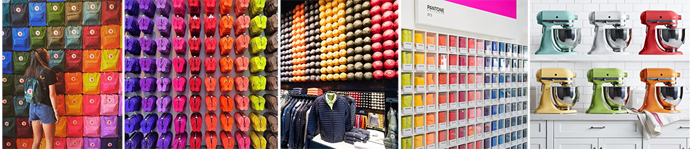 Colour block merchandising pour Fjallraven, Havaianas, JOTT, Pantone & Kitchenaid