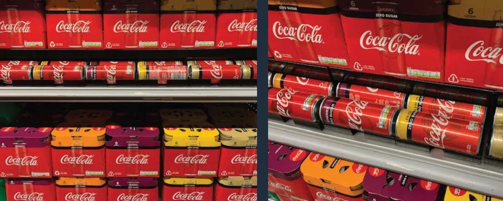 schapdisplay voor coca cola blikjes