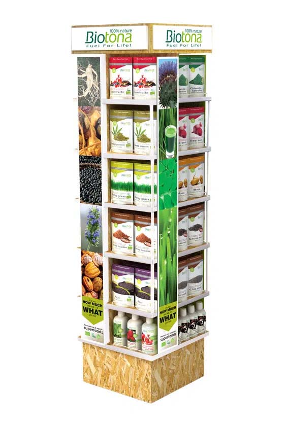 Wooden isle display for organic super food brand