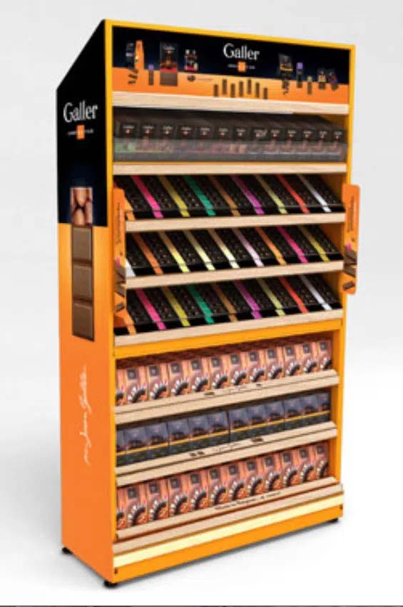 Custom retail endcap Galler chocolate range
