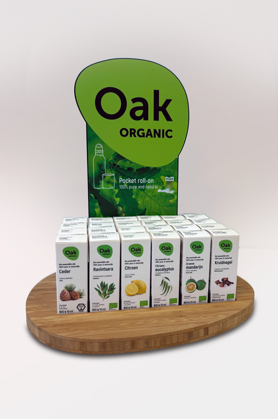 Point-of-sale display design: Toonbank Plint Oak Essentiële Oliën