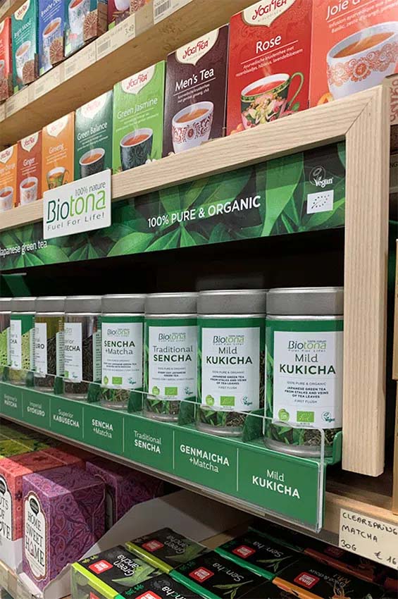 On-shelf display voor matcha thee