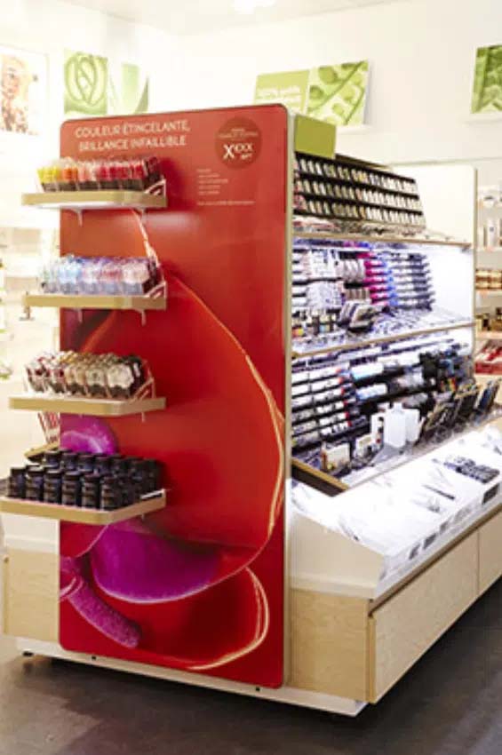 Point-of-purchase display design: Retail gondola make up range Yves Rocher