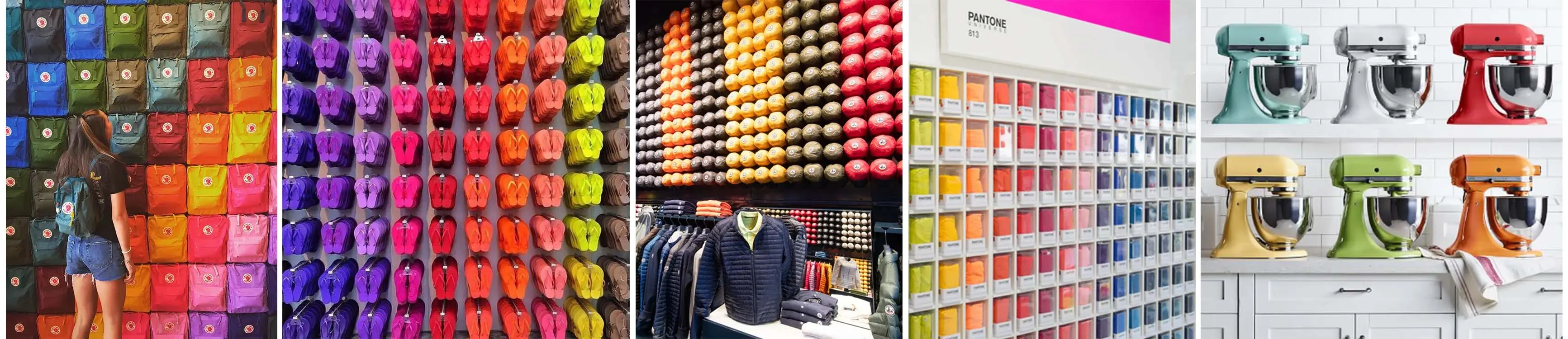 Colour block merchandising pour Fjallraven, Havaianas, JOTT, Pantone & Kitchenaid